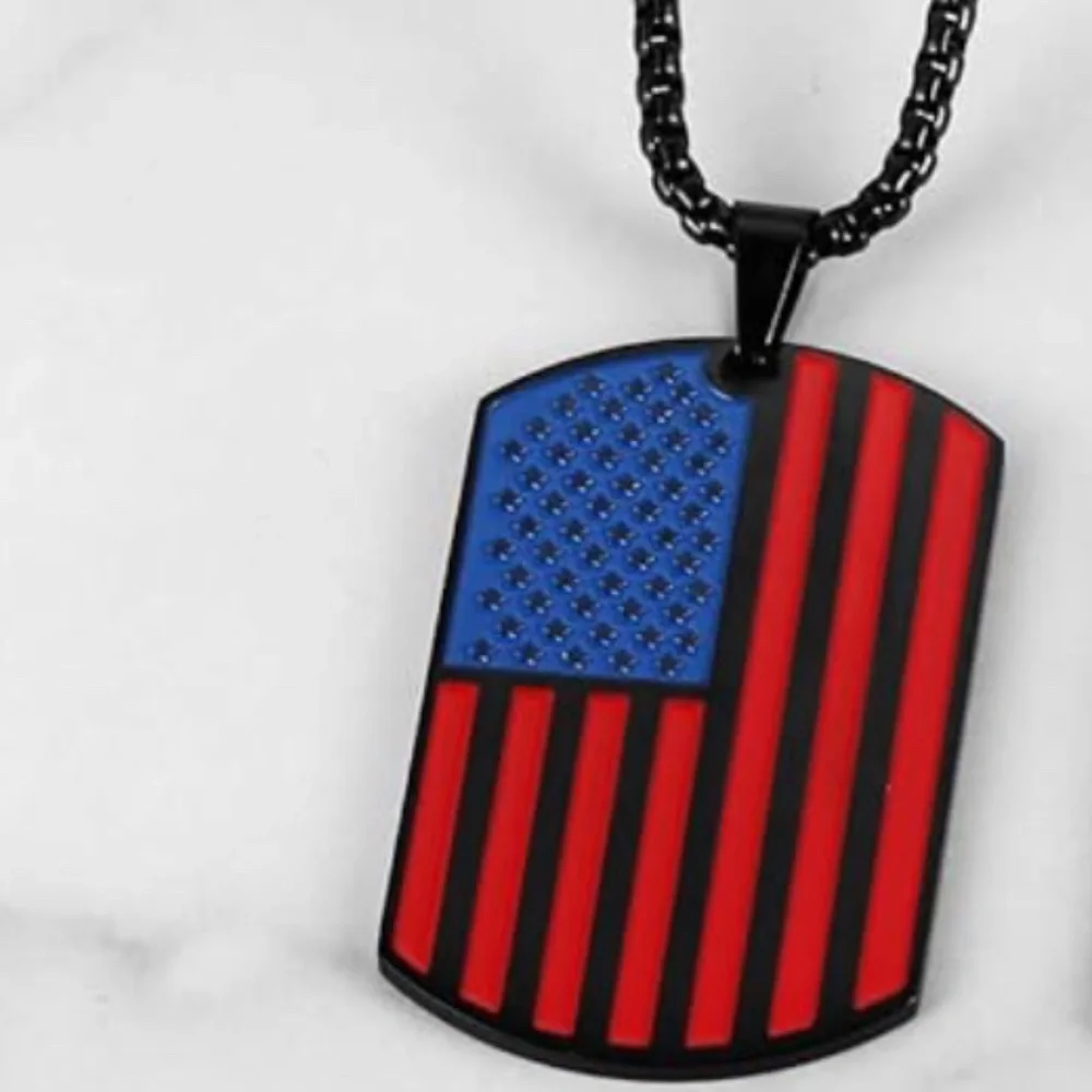 🇺🇸 American Flag Dog Tag Necklace | Rehoboth Stainless Steel Pendant and Chain